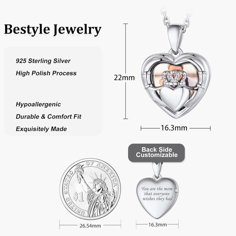 Bestyle Sterling Silver Heart Locket Necklace for Women, Dainty Cute Small Heart Locket Pendant in Gold/Rose Gold/Silver, Love Statement Jewelry Gift for Mother Wife - Image 5